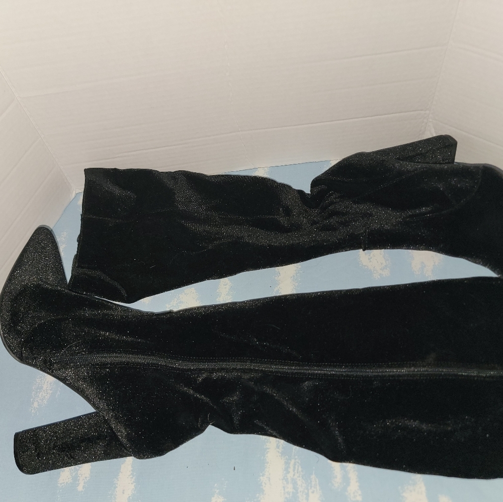 Black Velvet Over-the-Knee Boots